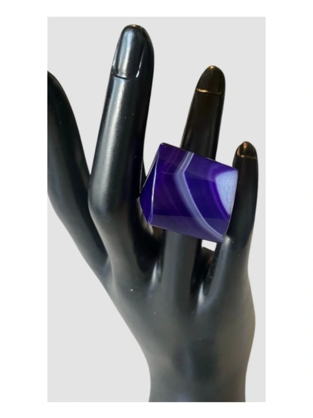 Polished Agate Striped Purple Ring Square